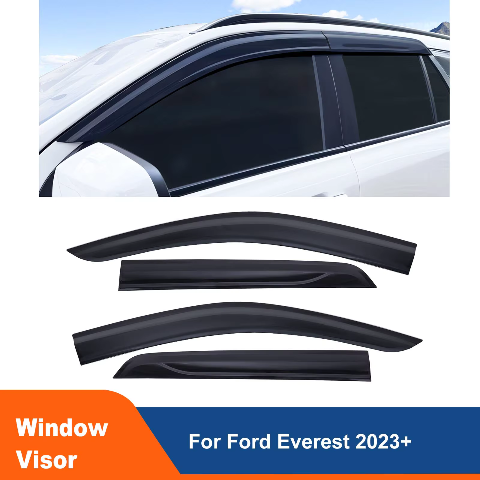 Sun Rain Guard Wind Deflector Window Visor For Ford Everest T9 2023 2024 Matte Black 4PCS/SET Weather Shield Door Visor Trim