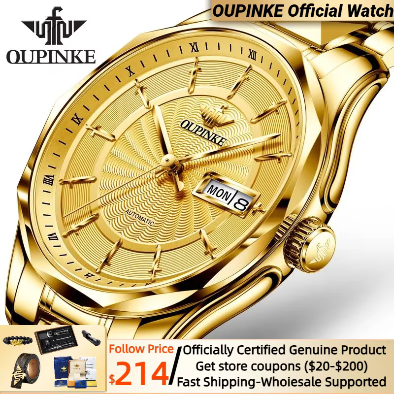 OUPINKE Watches for Men Automatic Swiss Mechanical Twelve Knights Luxury Business 5ATM Waterproof Self Winding Men Wristwatch