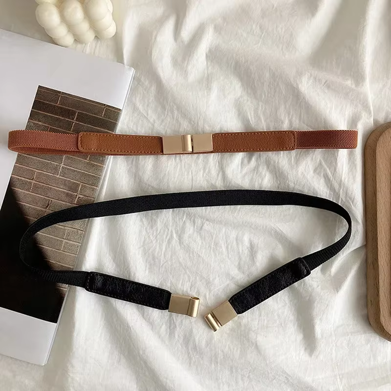 Women's leather waistband one-piece shirt girdle decorative accessories, waist sheaths elastic gold buckle, luxury all-match