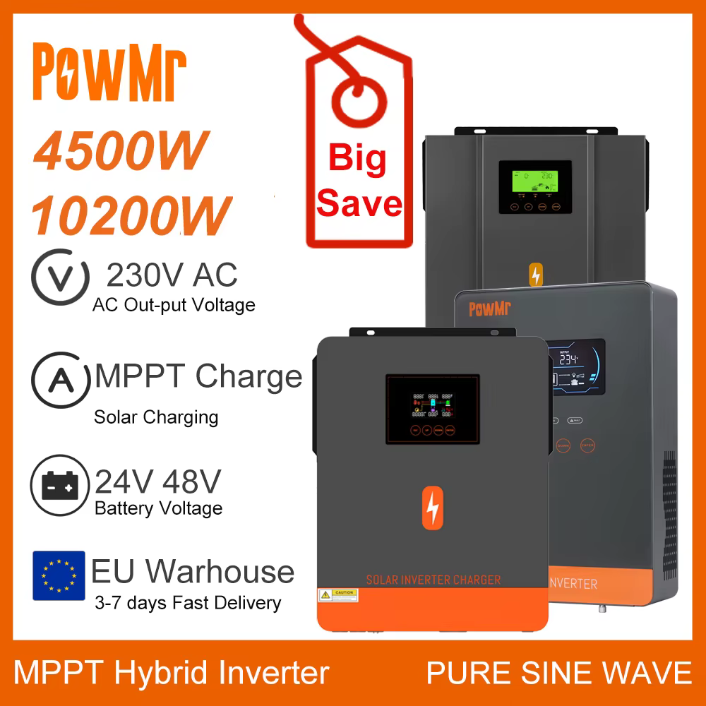EU Stock 3KW 4.5KW 6.5KW 4.2KW 6.2KW 10KW 24V 48V 230Vac MPPT Charge Solar Power Hybrid Inverter Local Fast Delivery Fit Lifepo4