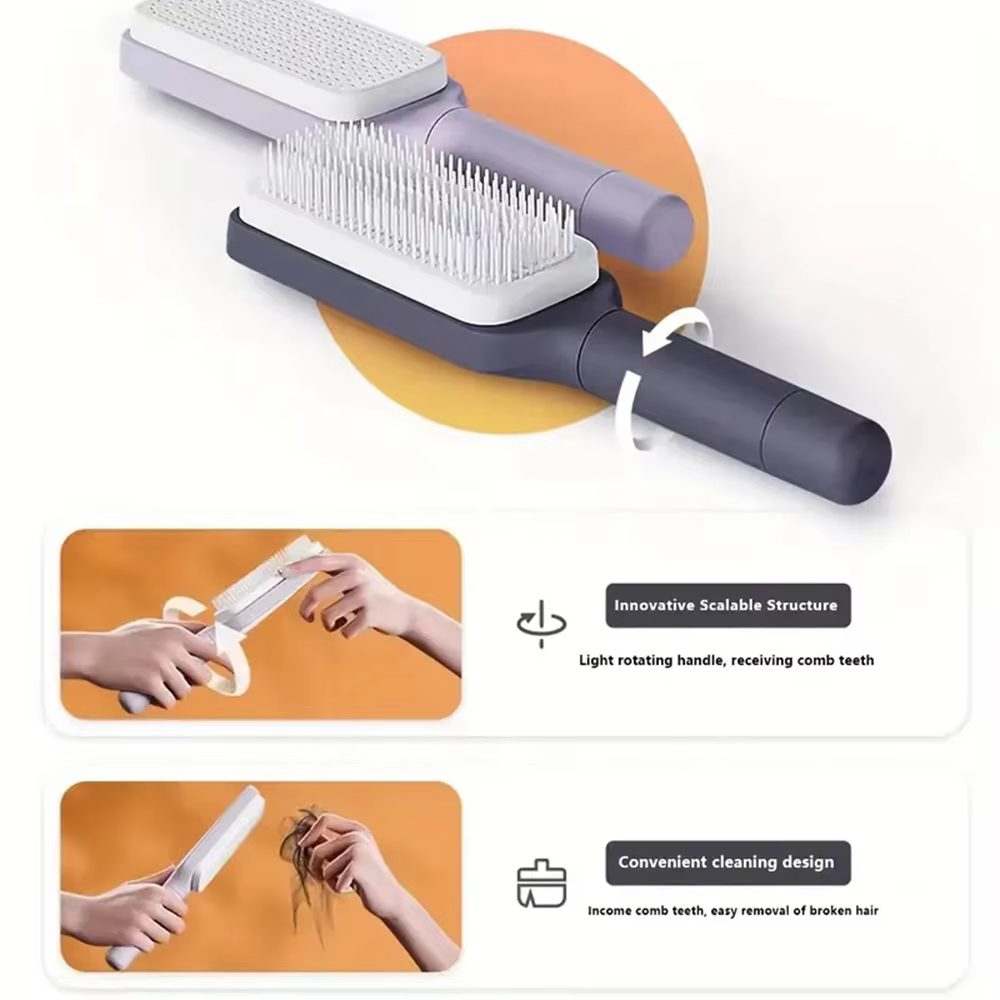Self-Cleaning Massage Combs For Women, Telescopic Comb,Hair Scalp Cleaning Hairdressing Comb,Soft Tooth Anti-Static Massage Comb