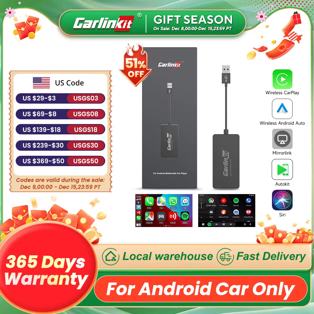 Carlinkit Wireless CarPlay & Android Auto Dongle for Android Car Navigation Player USB Adapter Mirror Screen Spotify Waze CCPA/W