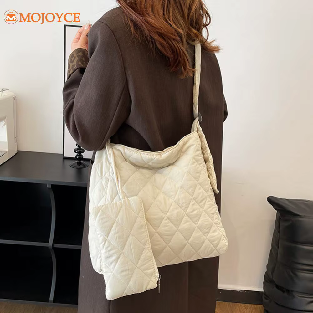 Women's Vintage Nylon Shoulder Underarm Bag Casual Crossbody Bag Quilted Trendy Messenger Bag with Small Purse Solid Satchel Bag