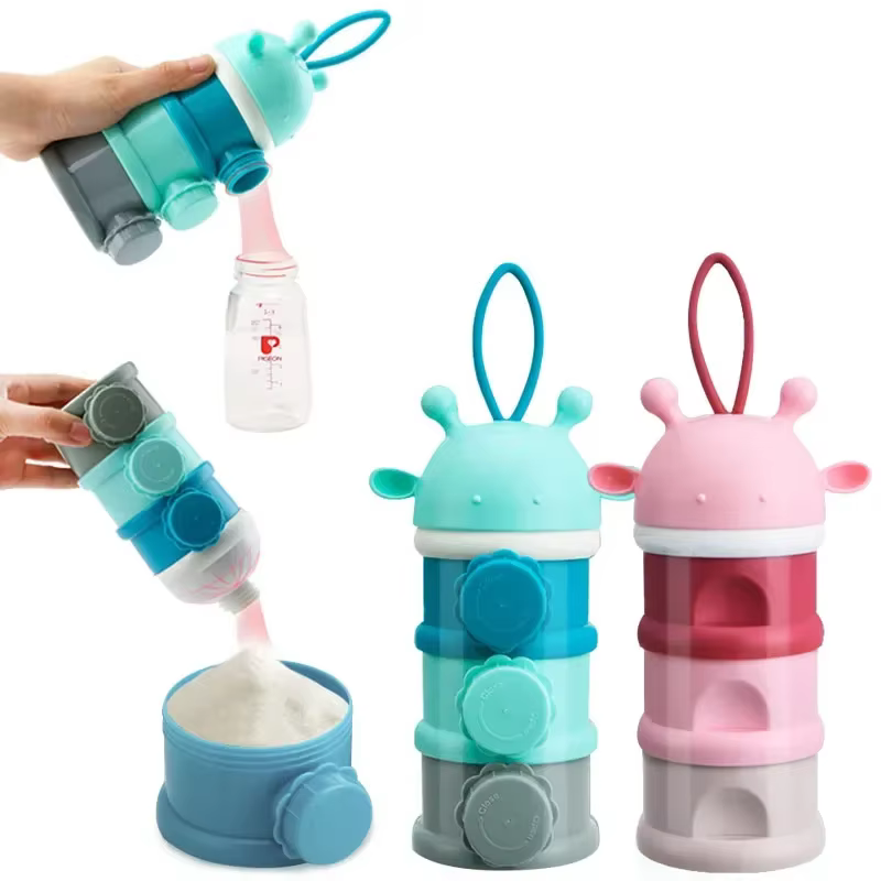 Cute Deer Portable baby food storage box, multiple hole cereal, cartoon baby milk powder box, baby liver