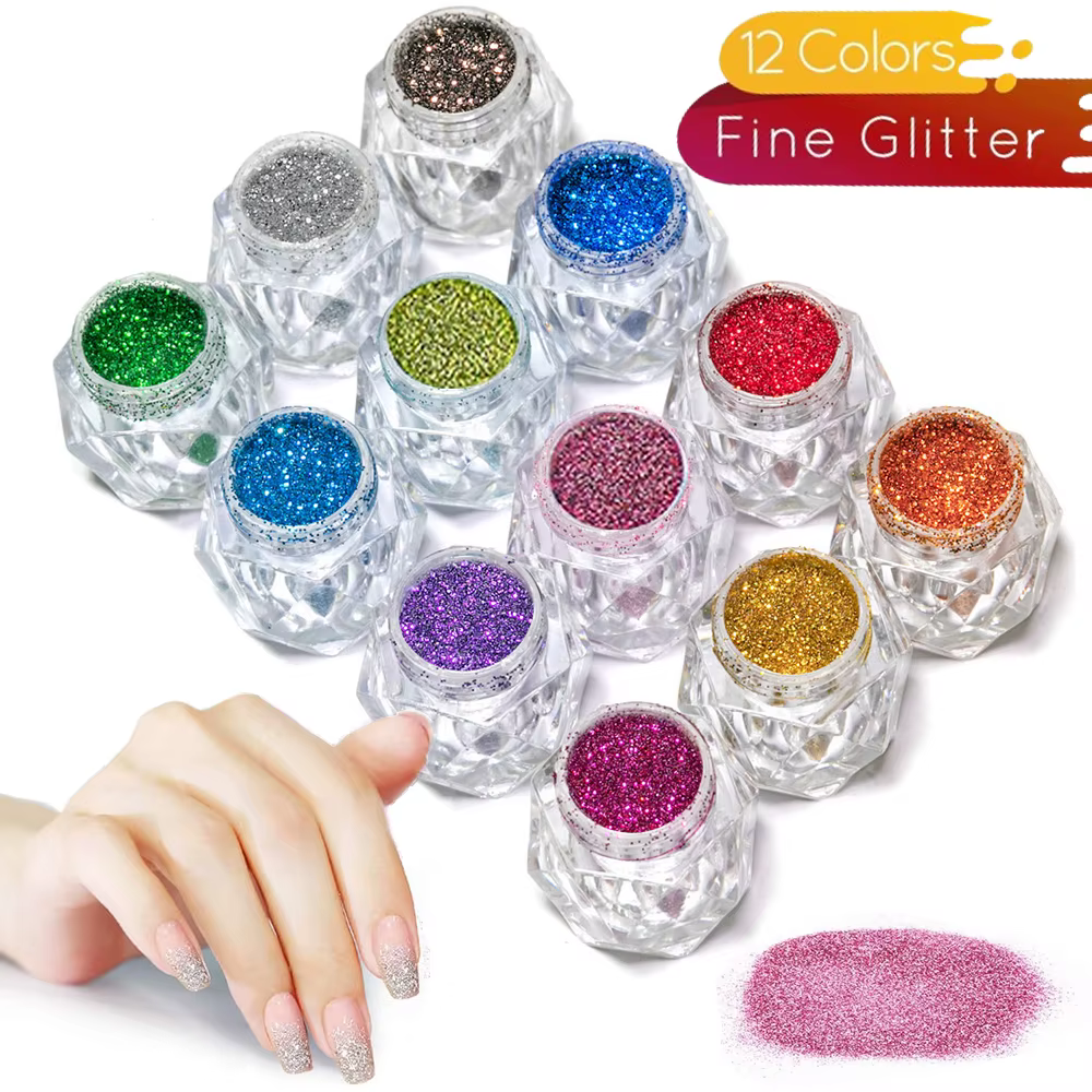 12 Pots Fine Face Nail Glitter Rainbow Body Tattoo Glitter Makeup Face Paint Glitter for DIY Arts Blue Red Glitter for Eye Hair