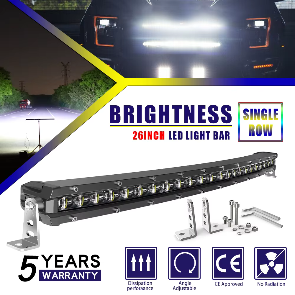 HAOLIDE 20 26 44 50 INCH LED Light Bar 12V 24V INCH Curved Single Row 6500K White Lights 4x4 Led Lights For 4WD ATV Tractor