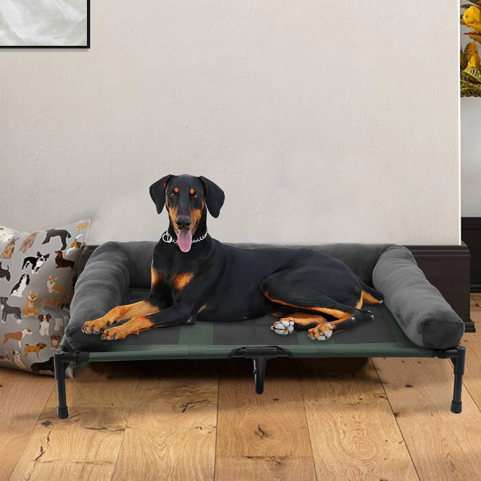 Dog Bed for Dogs and Cats Indoor Outdoor Elevated Pet Lounger Bed with Detachable Plush Bolster Cooling  Summer L XL 2XL