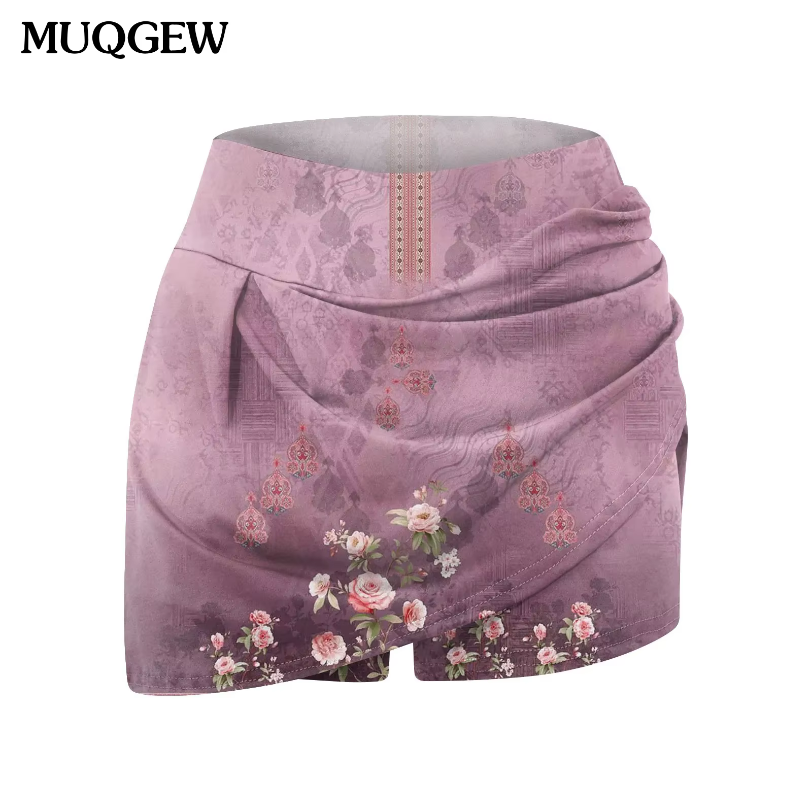 Sports Tennis Culottes Women's High Waist Floral Print Fitness Short Skirt Anti-light Running Training Yoga Pleated Skirt