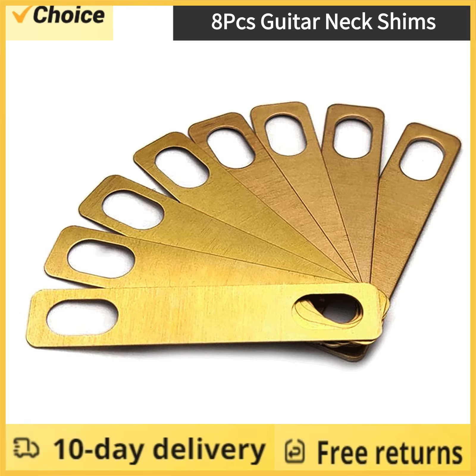8Pcs Guitar Neck Shims 0.2mm 0.5mm 1mm Thickness Brass Shims Set Connection Neck Plate Bolt-on Neck Repair Luthier Tool