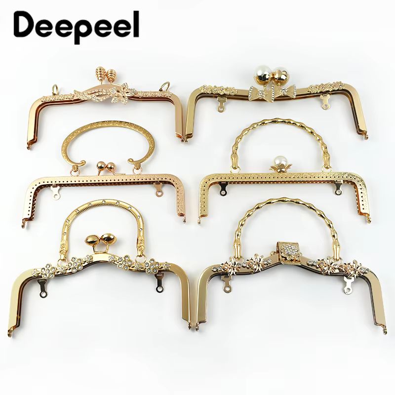 1Pc Deepeel Retro Square Embossed Bag Handles Metal Handmade Sewing Brackets Kiss Clasp Handbag Purse Frame Handle Accessories