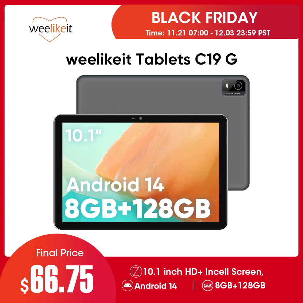 weelikeit 2024 Tablet 10" Android 14 128GB+512GB Expand 2.0GHz 8-Core HD IPS 6000mAh 5G WiFi BT5.0 Split Screen Dual Cams Pad PC