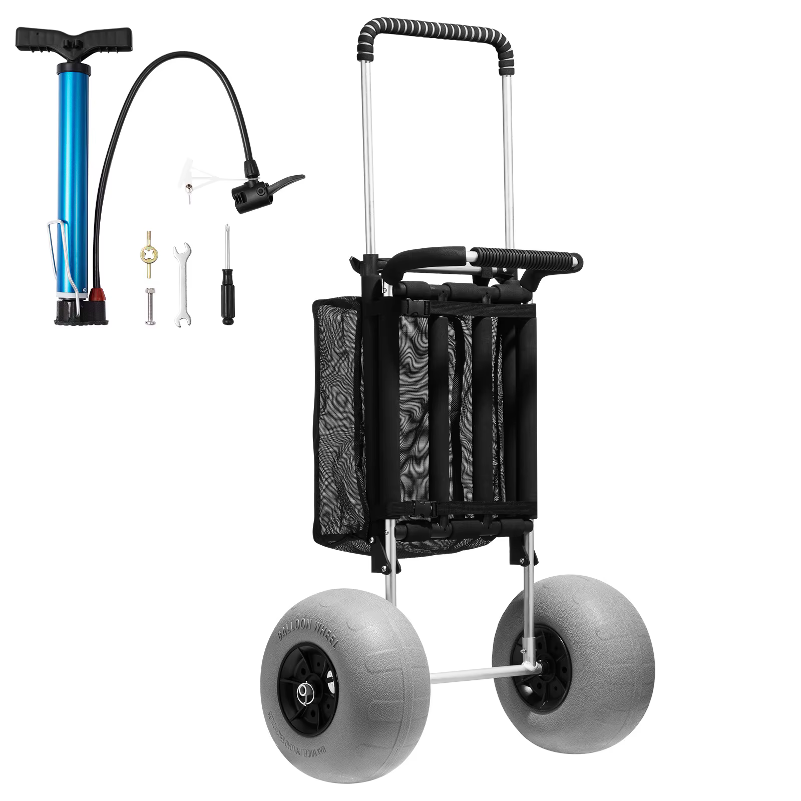 VEVOR Beach Dolly with Big Wheels for Sand 29.9"x15.4" Cargo Deck w/ 12" Balloon Wheel 165LBS Loading Capacity Folding Sand Cart
