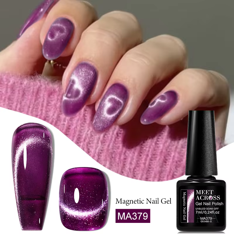 MEET ACROSS 7ml Cat Magnetic Gel Nail Polish Semi-Transparent Nail Art Gel Winter Autumn Christmas Glitter Varnish For Nails