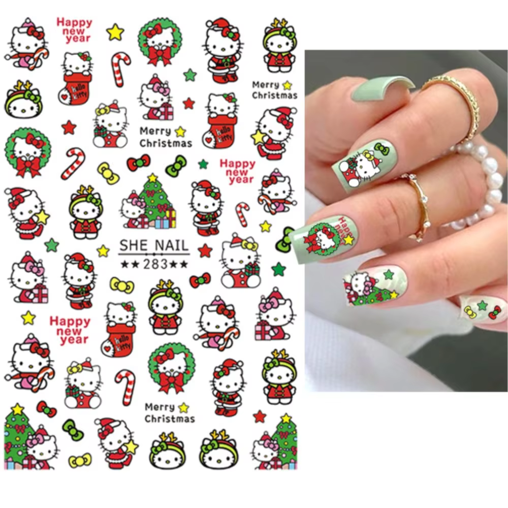 1PCS 3D Christmas Hello Kitty Cartoon Stickers Nail Decals Sanrio Disney Anime Nail Stickers Cute Mickey Mouse Manicure Sliders