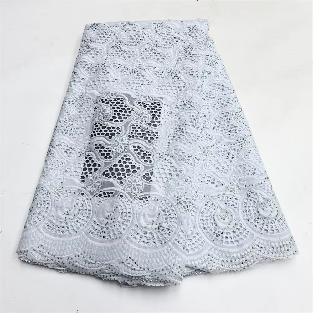 Fashion Dry Cotton Swiss Voile Lace Fabric High Quality 2024 Nigerian Party Stone Embroidery Polish Lace African Lace Fabric