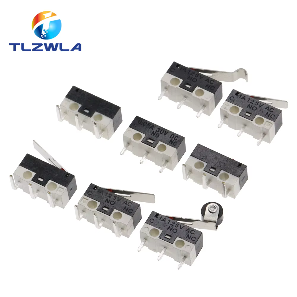 10PCS Micro Limit Switch Momentary Push Button Switch 1A 125V AC Mouse Switch 3Pins Long Handle Roller Lever Arm SPDT 12X6X6MM