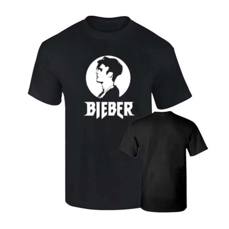 Camiseta negra Justin Bieber impresión premium Algodon 190grs