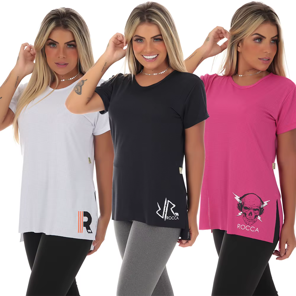 Kit 3 T shirts fitness dry fit polyamide slap bass drum