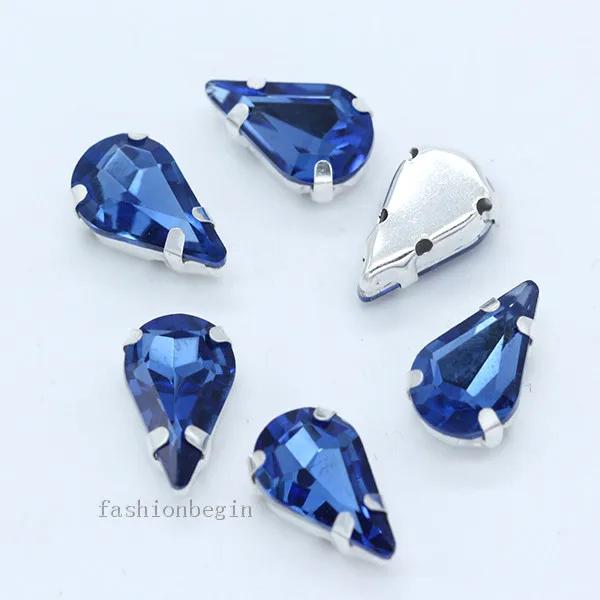 5-13MM 24-Colors Sew on Water Drops Rhinestone Crystal Silver Claw Button Teardrop For Jewelry/Wedding Dress Bags Shoe Diy Trim