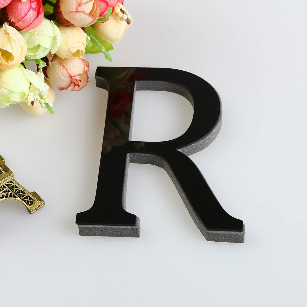 Black 26 Letters Wall Sticker DIY Room Decoration Accessories 3D Mirror Acrylic Art Alphabet Ornament  Kawaii Home Decor