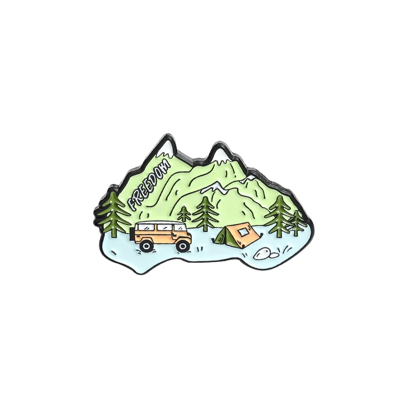 Free Travel Enamel Pins Village Bus Camping Tent Brooches Badges For Women Men Clothes Bag Pins Jewelry Gift for Friends