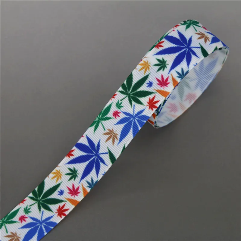 DUWES 50yards leaf flower Printed Grosgrain Ribbon Accessory Hairbow Headwear Decoration DIY Wholesale OEM D1202