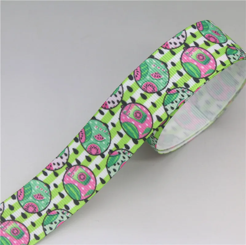 DUWES 50yards polka dot watermelon  Printed Grosgrain Ribbon Accessory Hairbow Headwear Decoration DIY Wholesale OEM D1281