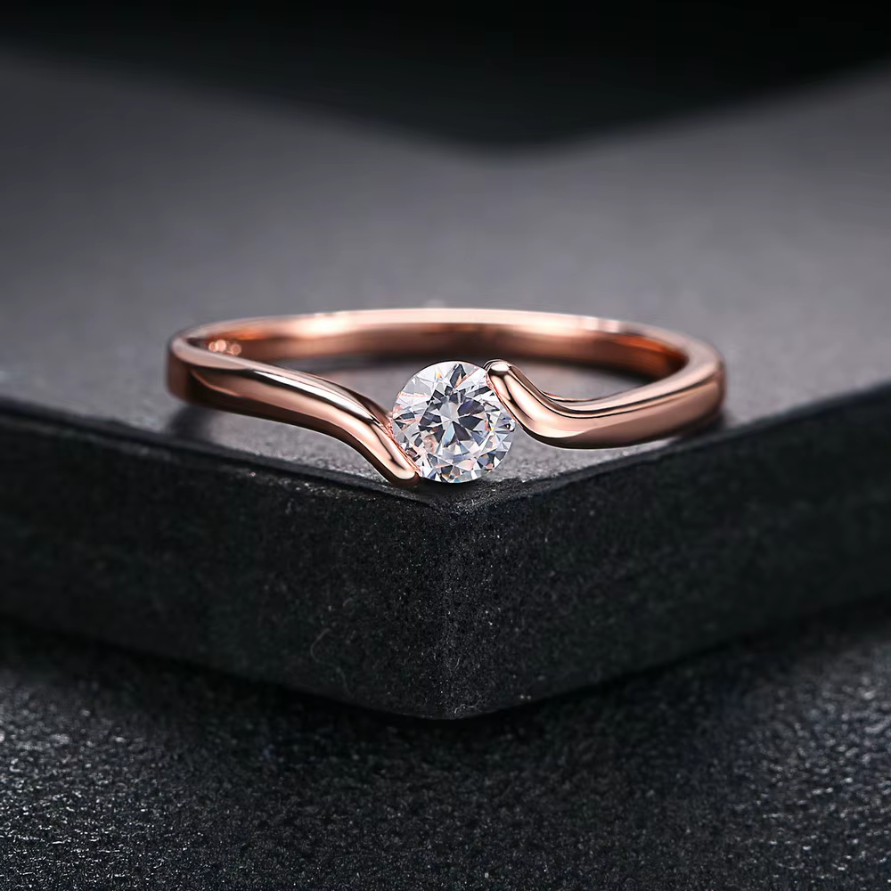 Simple Style Wedding Ring For Women AAA+ Cubic Zirconia Rose White Gold Color Austrian Crystal Gift Fashion Jewelry R239 R422