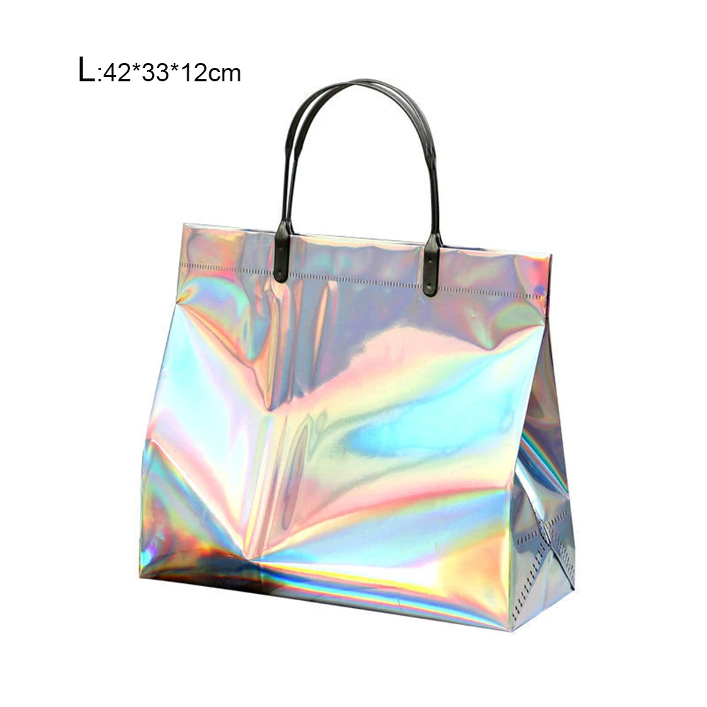 S/M/L PVC Laser Tote Bag for Women Beach Waterproof Thick Handbag Portable Clothing Makeup Shopping Bag Fashion Handle Bags