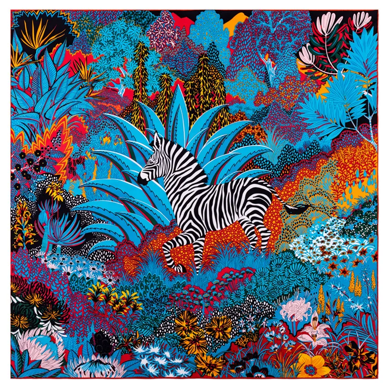 POBING Twill Silk Scarf Women Three Giraffes Square Scarves  Manual Hand Rolled Echarpes Foulards Femme Wrap Bandana Hijab 90CM