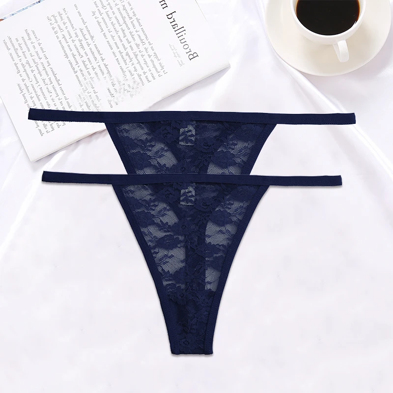 FINETOO 2PCS/Set Women Lace G-string Panties Thongs Sexy Underwear Pantys Low-Waist Femme Underpants Mesh Transparent  Lingerie