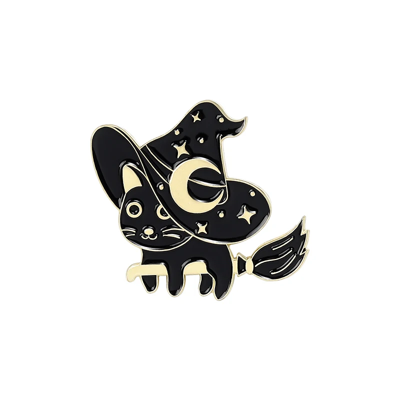 Star Moon Wizard Hat Brooches for Women Friends  Custom Witch Cat Enamel Pin Badge Lapel Pins Backpack Jewelry Gift Wholesale