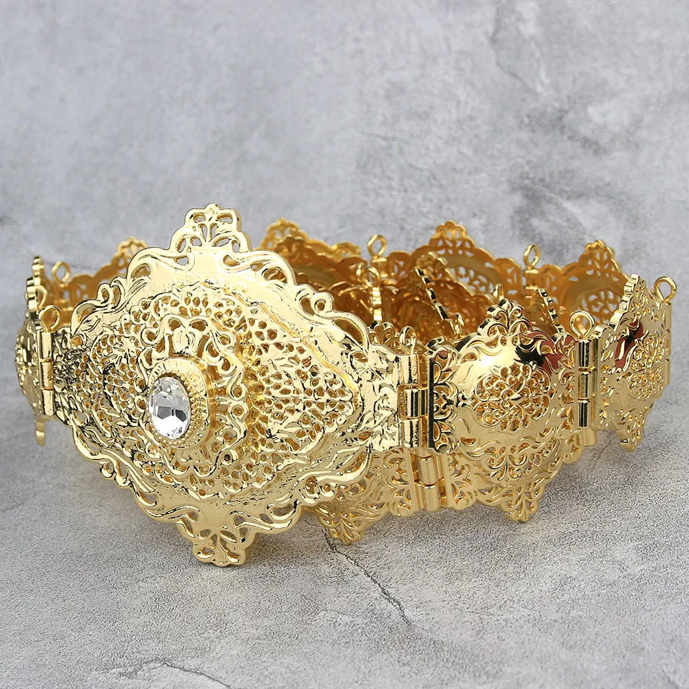 Sunspicems Algeria Morocco Caftan Belt For Women Arab Abaya Waist Chain Belt Hollow Arabesque Ethnic Wedding Body Jewelry Gift