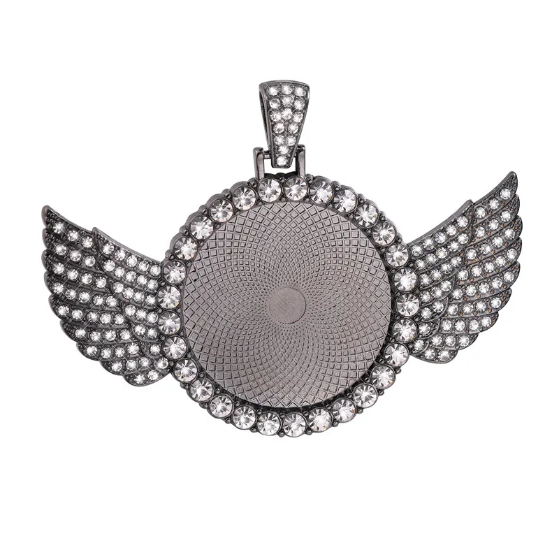 1PCS 30mm Cabochon Base Wings Pendant Setting Diamond Bezels Tray For DIY Making Hiphop Necklaces Jewelry Accessories