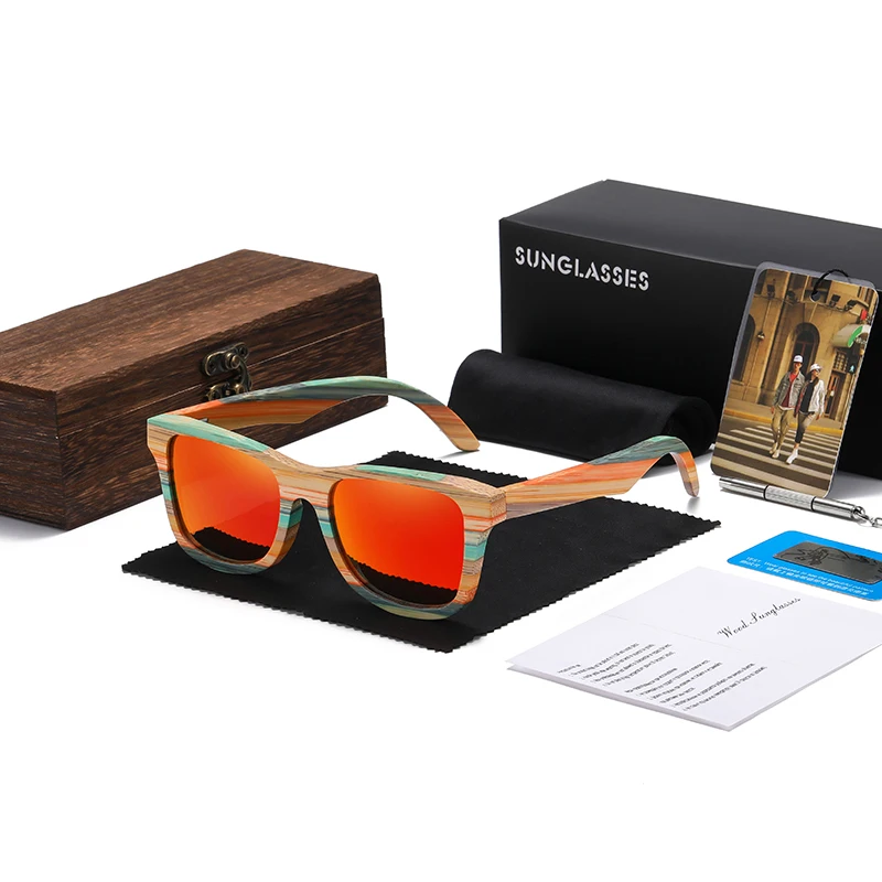 GM Fashion Skateboard Wood Bamboo Sunglasses Polarized for Women Mens New Brand Designer Wooden Sun Glasses UV400