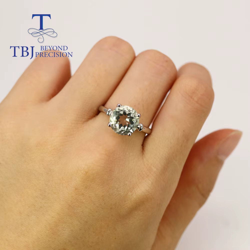 TBJ,100% natural green amethyst gemstone 925 sterling silver ring earrings jewelry set simple everyday women's fine jewelry