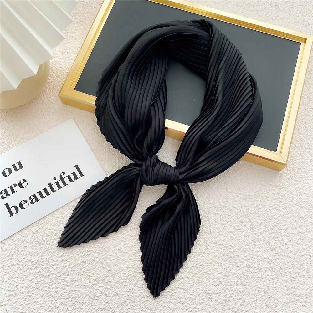 Crinkle Pleated Square Scarf Solid Color Scarf Shawl Women Decorative Hijab Neckerchief Headscarf Thin Big Headscarf 70cm