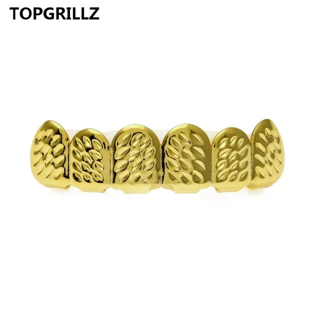 TOPGRILLZ New Fit Gold Color Plated HipHop D-Cut Teeth Grillz Caps Top&Bottom Grill Set for Christmas Party,Women,Men