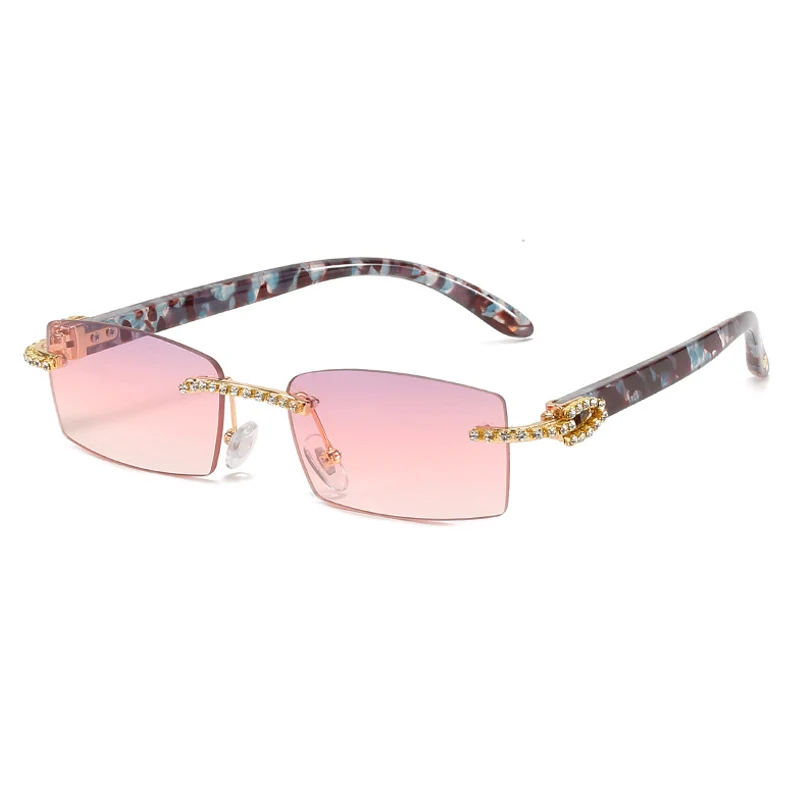 OEC CPO Rimless Diamond Sunglasses Women Vintage Rectangle Sun Glasses Female Shades Rhinestone Square Eyewear Gradient Colors