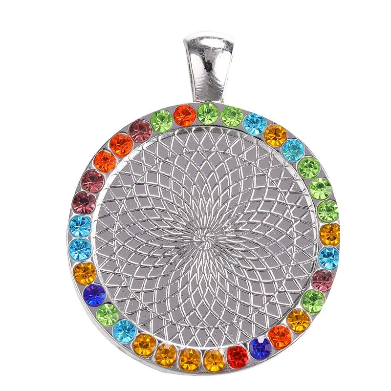5pcs/lot 25mm Cabochon Pendant Base Diamond Bezel Tray Charms For Jewelry Making Accessories DIY Memory Necklace Supplies
