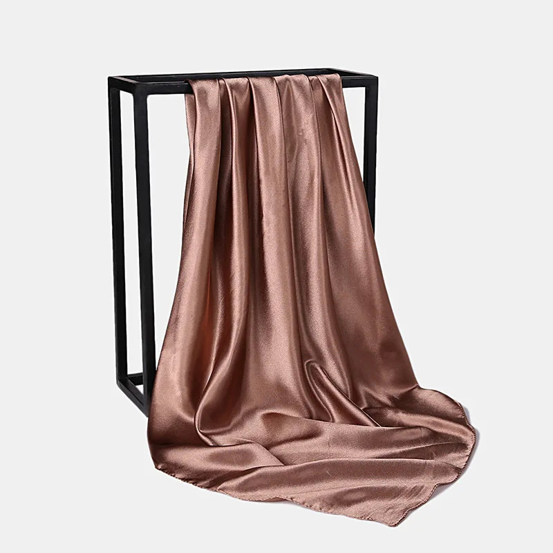 HUISHI Satin Scarf Solid Colors Neckerchief Hijab Scarf For Women Silk Satin Headband Hair Scarves 90cm Square Shawls For Lady