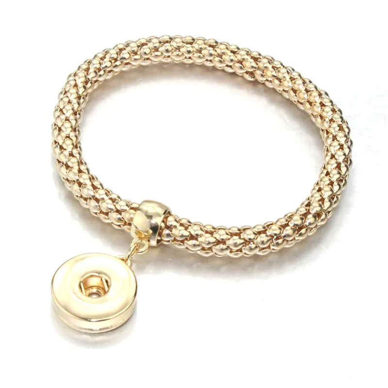 Boom life Hot selling  snap button alloy popcorn chain with diamond inlaid heart pendant for women's bracelet gold silver