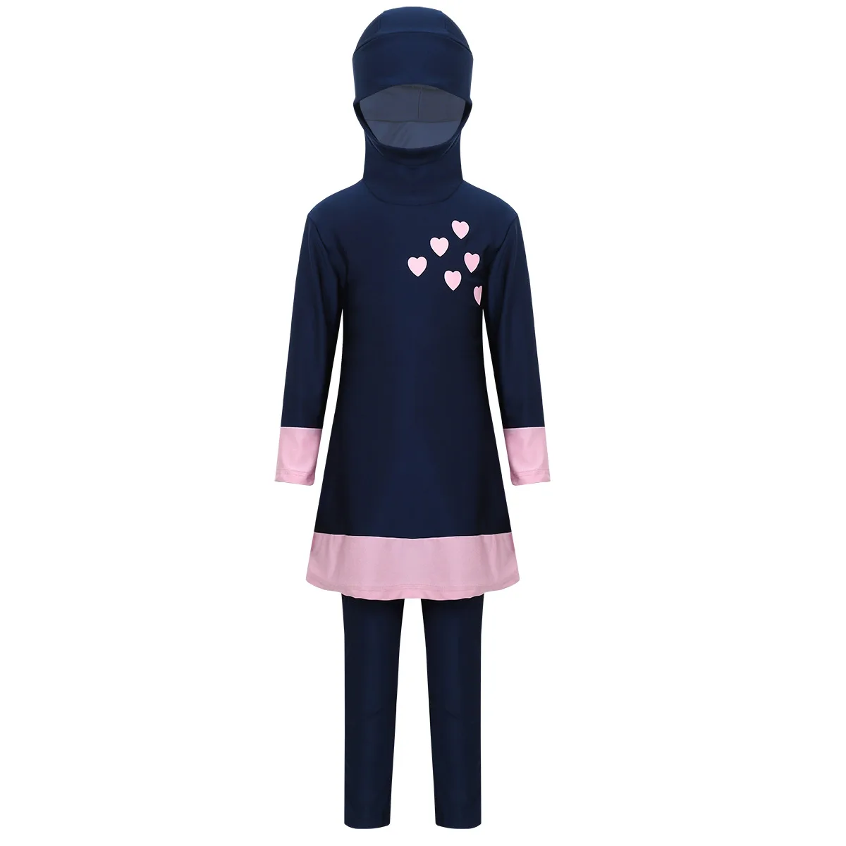 Girls Muslim Swimwears Islamic Children Two-piece Long Sleeves Print Full Cover Conservative Hijab Burkini Swimsuit with Pants