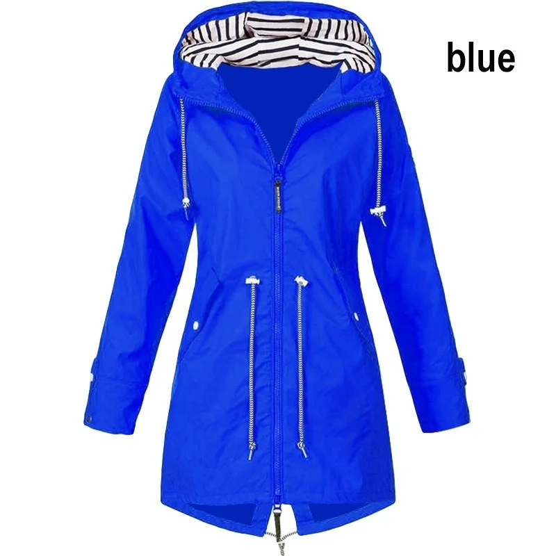 Women Waterproof Zipper Rain Jacket Solid Color Ladies Outdoor Mountaineering Lightweight Raincoats Plus Size S-5XL