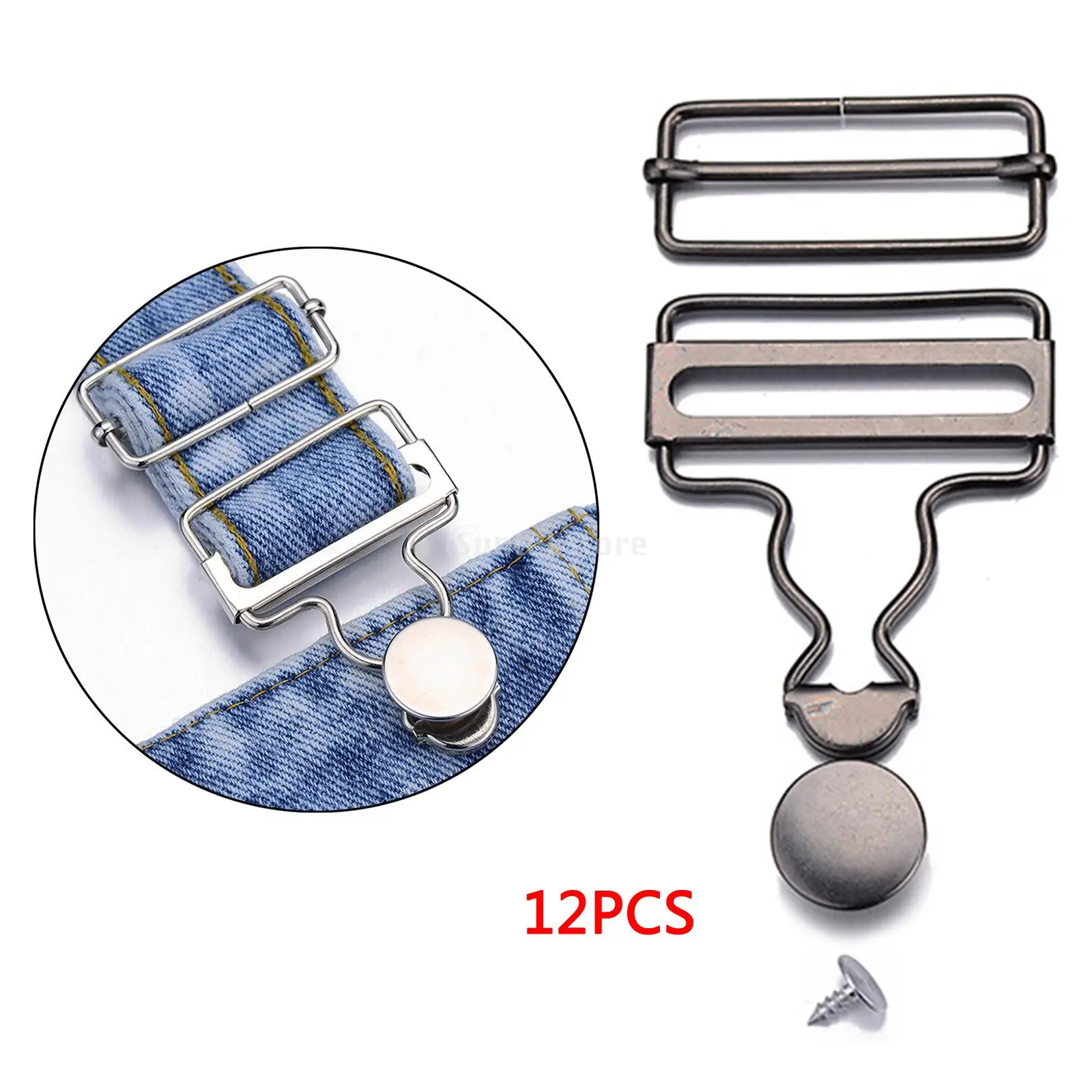 12sets Suspender Brace Buckles for Jeans Garment Metal Dungaree Fasteners Clip for Denim Strap Overalls 32mm-40mm