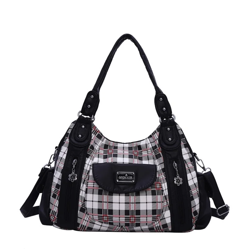 Angelkiss Women Handhag Designers Luxury Hand bags Fashion Women Plaid Shoulder Bags Female Top-handle Bags Large Purse Hobos