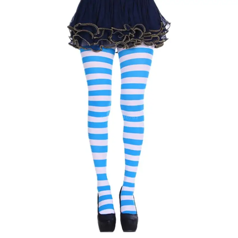 Women Girls Rainbow Multicolor Striped Tights Opaque Stockings Full Length Slim Pantyhose for Christmas Halloween Cosplay