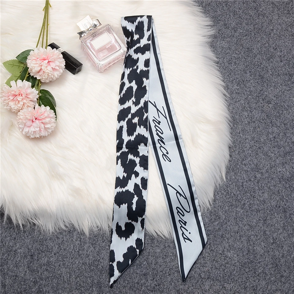 2023 Leopard Twill 100% Silk Scarf Women Brand Scarf Skinny Bag Scarves Design Wrist Towel Foulard Summer Neckerchief Headband