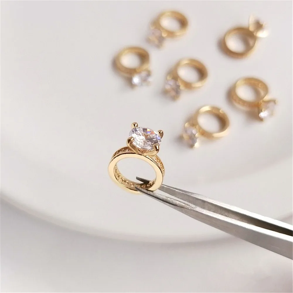 14K Gold Plated Set zircon ring pendant diy carat diamond ring necklace clavicle chain pendant