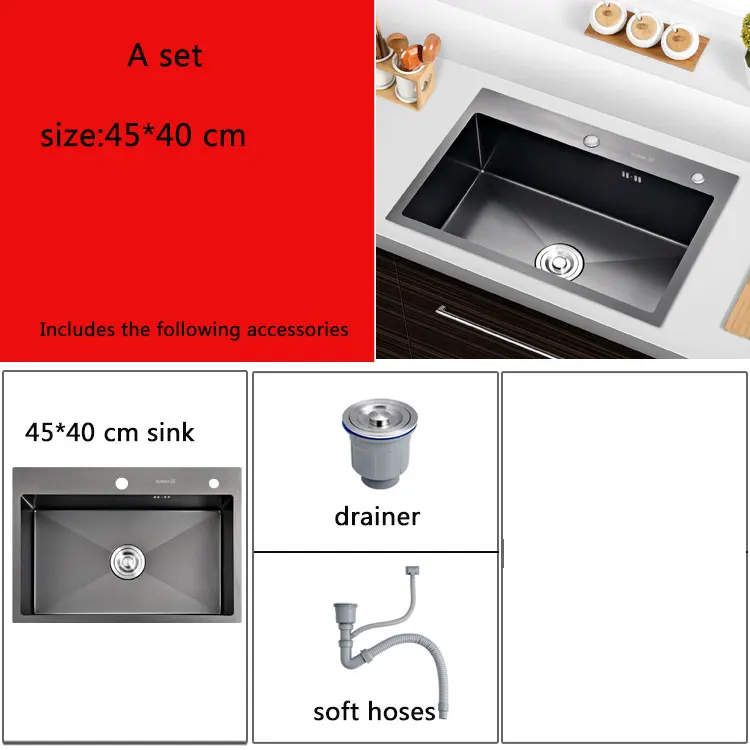 Black kitchen sink above counter or udermount vegetable washing basin sink kitchen  black stainless steel seamless welding pia